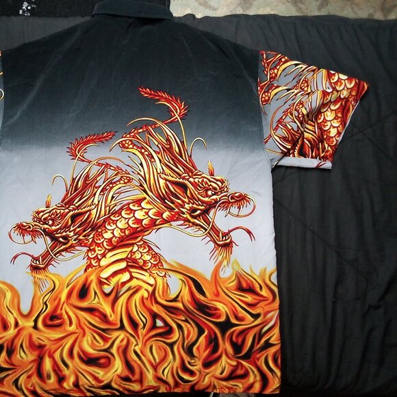 Vintage Y2K MT:2 Dragons Flames AOP Button Shirt - Picture 5 of 5